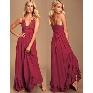 Free People Adella Maroon Wine Burgundy Maxi Slip Dress XS NWOT